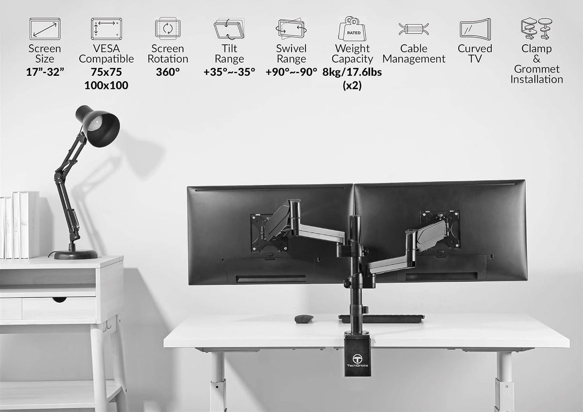 TechOrbits Triple/Double/Single Monitor Mount Stand - Computer Screen Desk Ga...