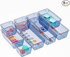 WOWBOX 9 Pack Clear Drawer Organizer Set, Acrylic Drawer Storage Trays by WOWBOX