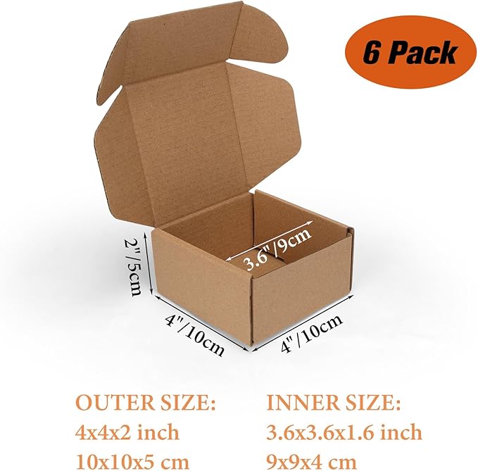PHAREGE 4x4x2 inch Shipping Boxes 6 Pack Brown, Tab Lock Tuck Top Mailer Boxes - Image 2