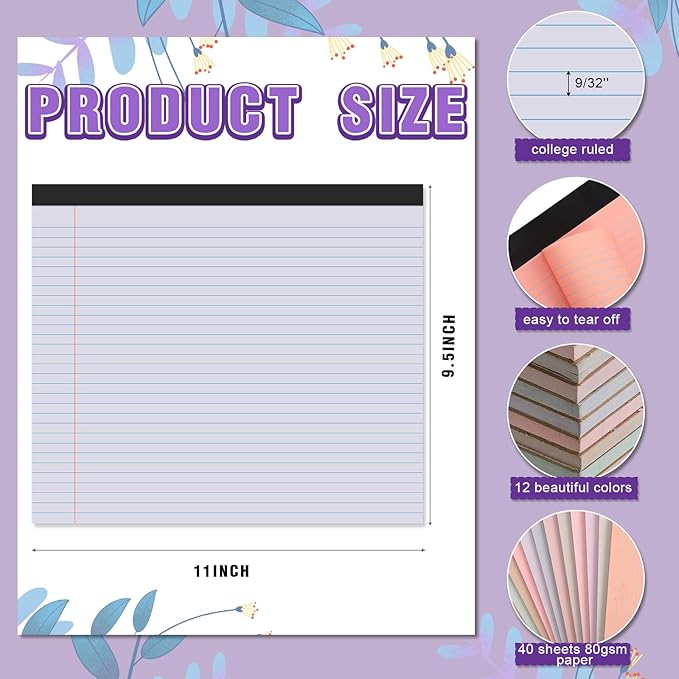 Lincia 12 Pcs 11" x 9.5" Legal Pads College Ruled Notepad Landscape Notebook - Image 2