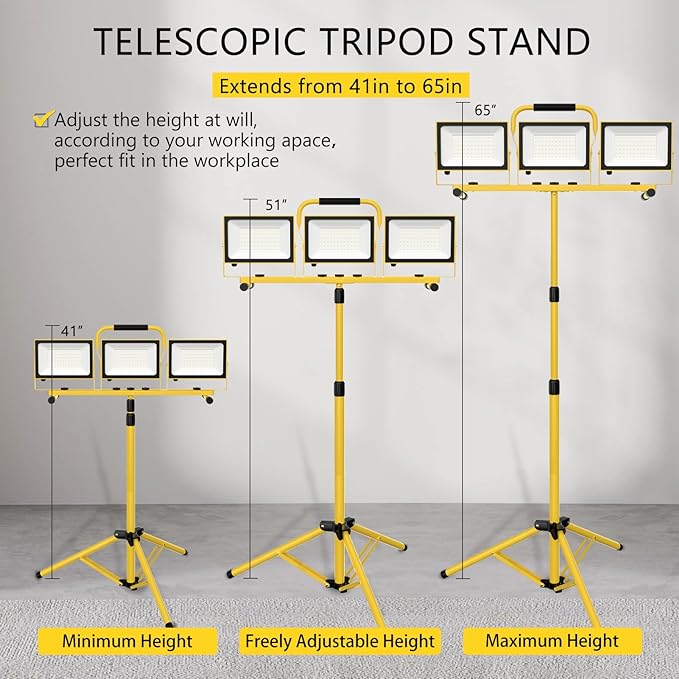 21000 Lumens Work Lights with Stand, 3 Head Portable LED Work Light, IP65 - Image 3