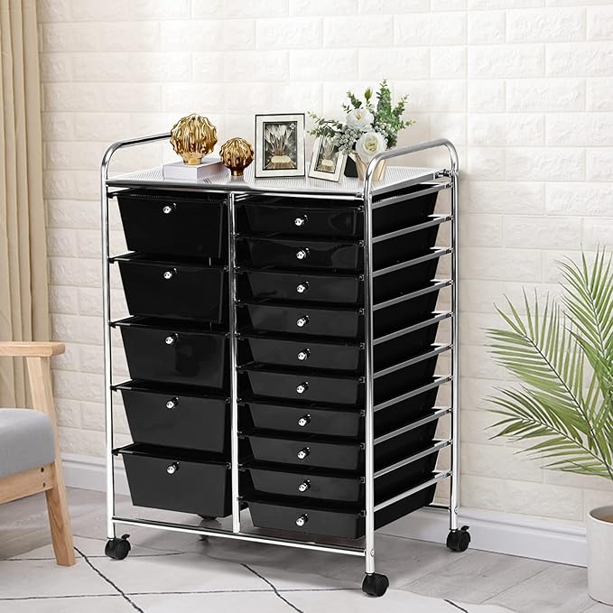 COSTWAY 15 Drawer Rolling Storage Cart, Utility Tools Paper Organizer on Wheels - Image 8