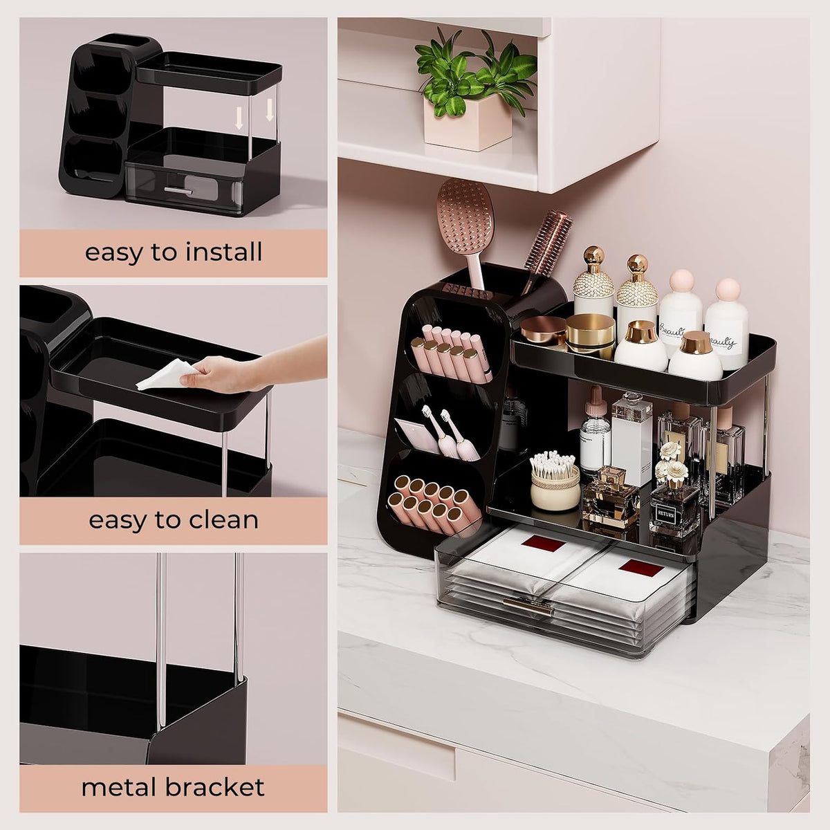 UFORU Makeup Organizer Countertop with Brush Holder for Vanity Bathroom