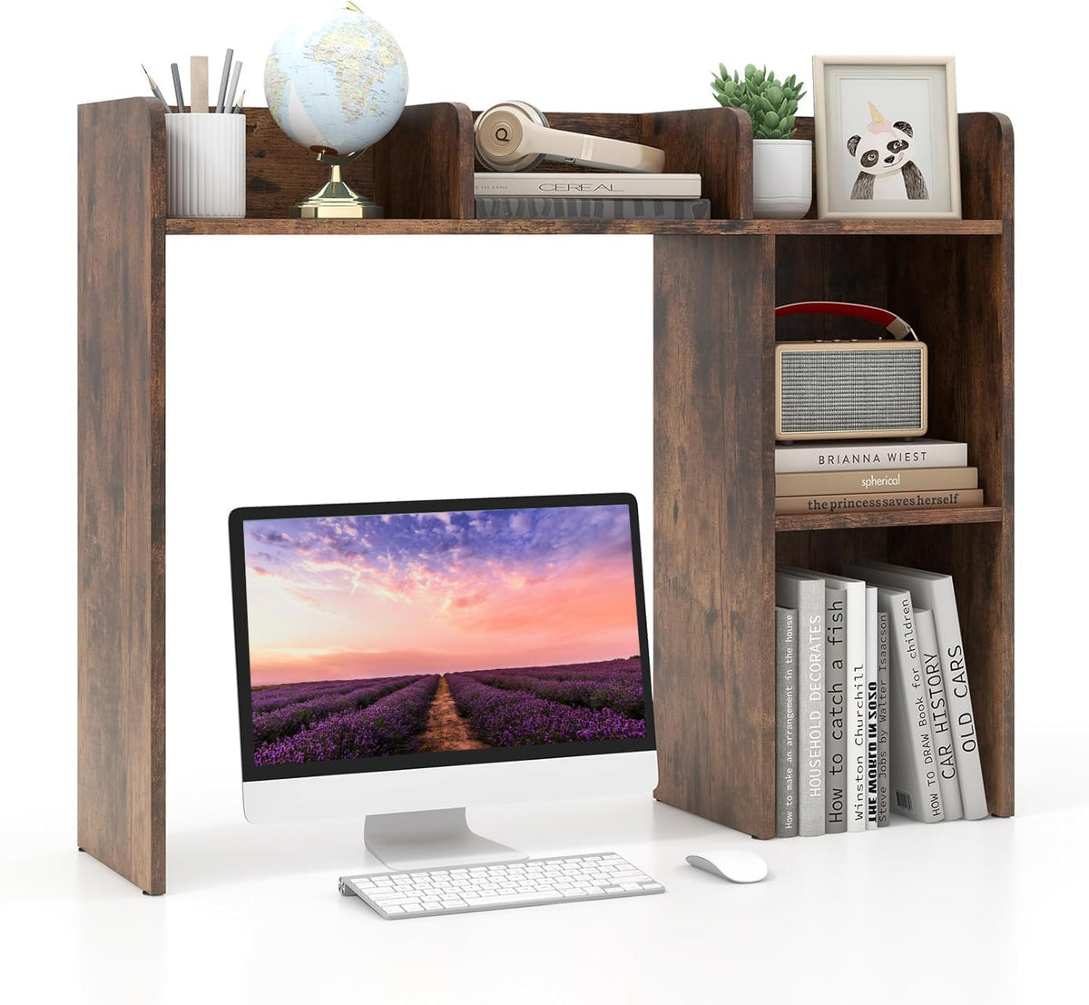 LDAILY Desktop Shelf, Multipurpose Wood Desk Hutch for Max 27" Computer ...