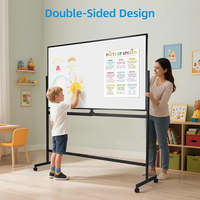 VOWNER Double-Sided Magnetic Whiteboard, Reversible Rolling White Board - Image 4
