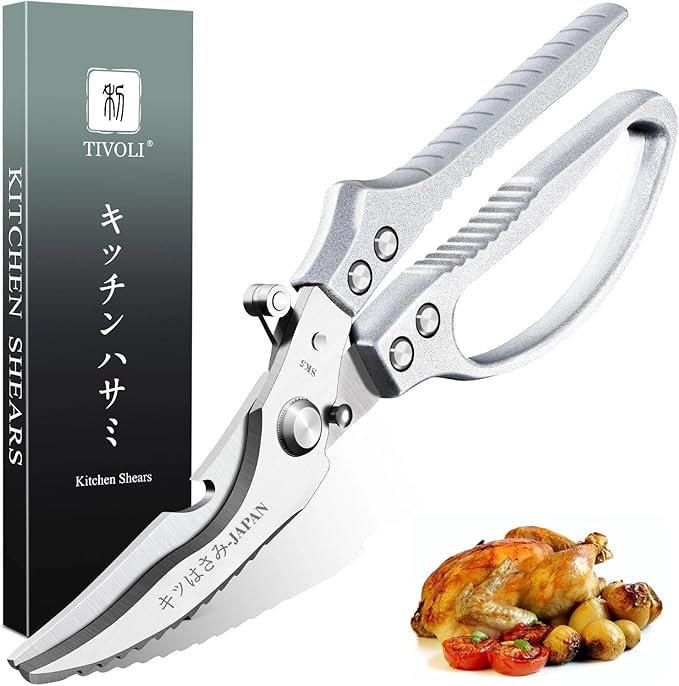 TIVOLI Poultry Shears Silver, Japanese Kitchen Shears Heavy Duty by TIVOLI