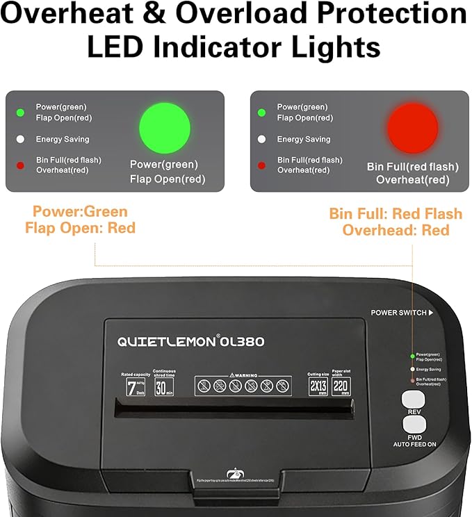 QUIETLEMON 250-Sheet Heavy Duty Paper Shredder Auto Feed, P-5 Security Level - Image 5