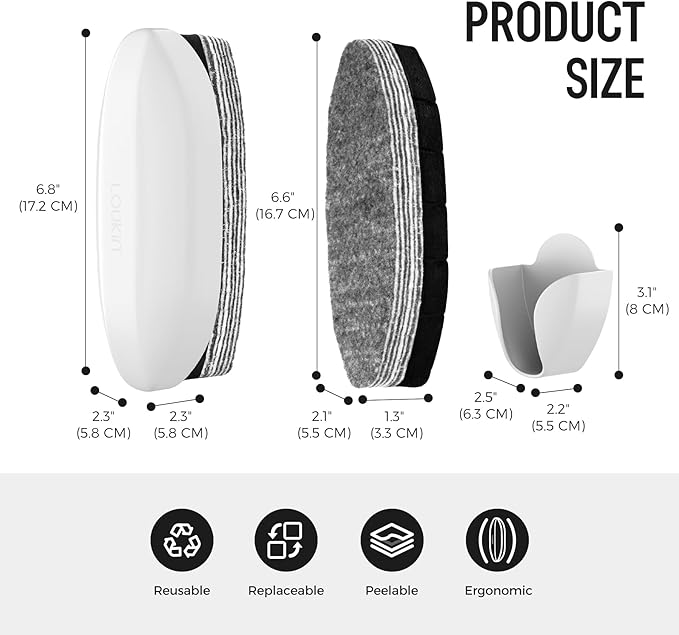 loukin Dry Erase Eraser with Replaceable Felt Pad, Magnetic Holder Includes - Image 9