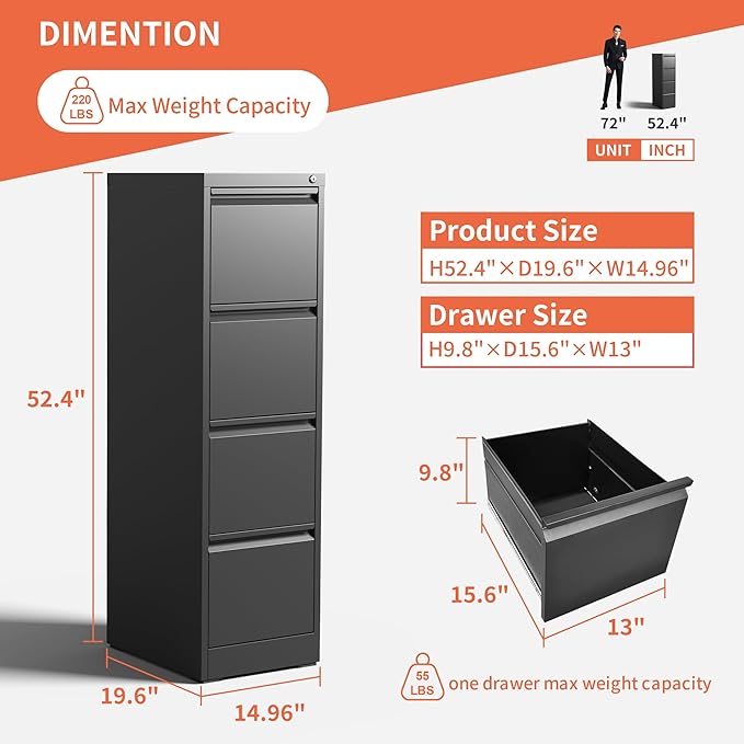 IKIMI 4 Drawer Locking File Cabinet - Image 3