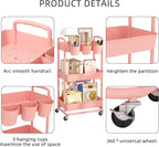 JIUYOTREE 3-Tier Plastic Rolling Storage Cart Utility Cart - Image 7