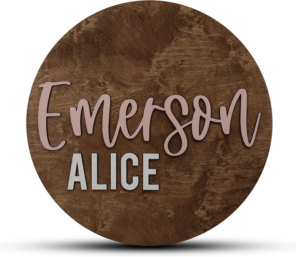 Custom Round Nursery Name Sign, Personalized Wooden Wall Plaque, Baby Shower