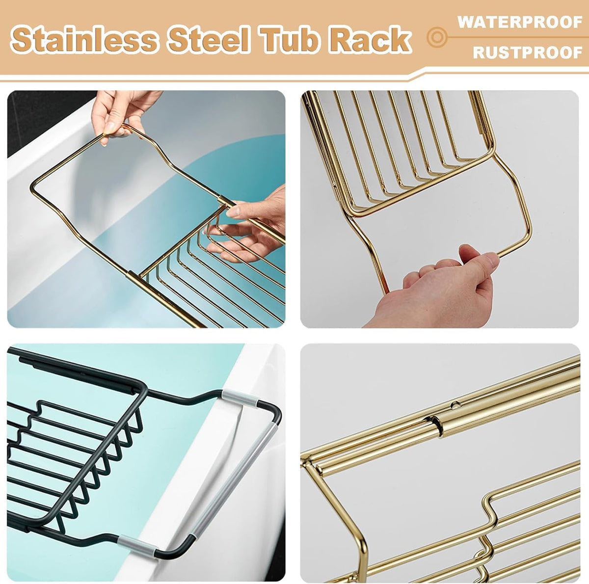 Stainless Steel Bathtub Caddy Tray, Expandable Bath Tub Tray Table, Adjustabl...
