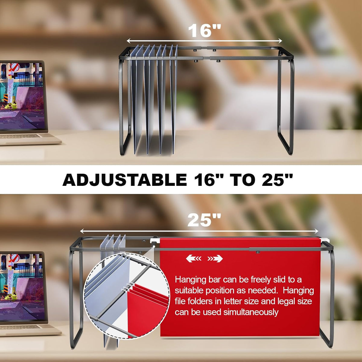 2 Sets Upgraded Adjustable Hanging File Folder Frame,Legal/Letter Size,Length...