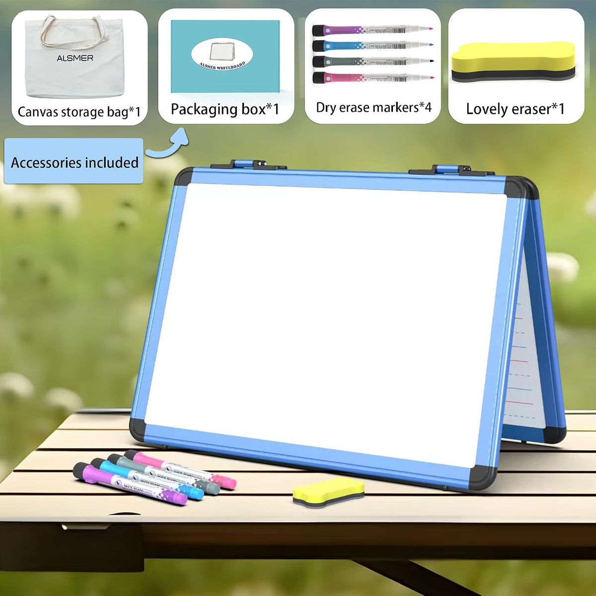 Dry Erase Board, 17x13 inch with 4 Sides Magnetic Whiteboard, A3 Foldable Sma...
