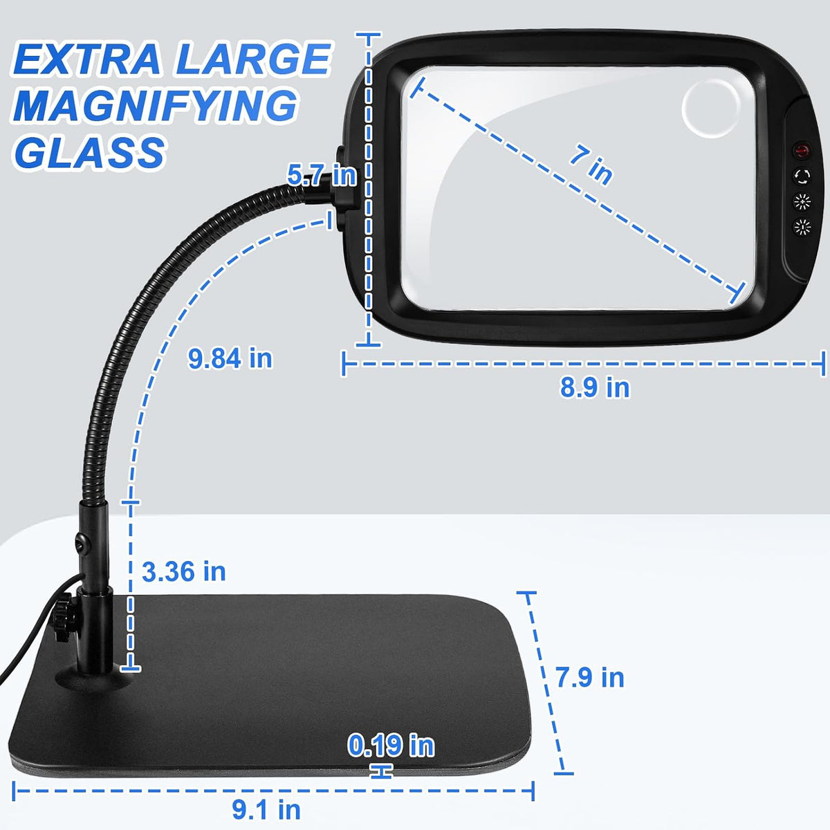 10X 30X 7'' Extra Large Magnifying Glass with Light and Stand, 5 Colo...