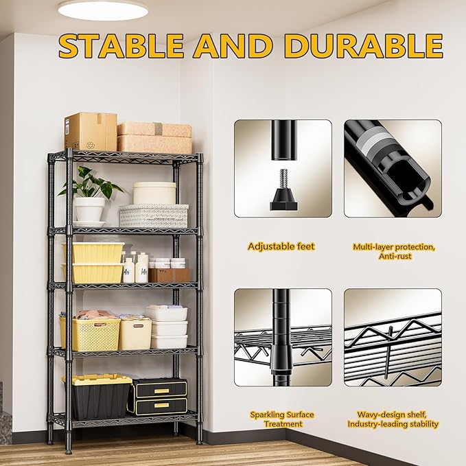 M MZG 1250 lbs 5 Tier Shelf Metal Storage Shelves Shelving Wire Rack Heavy Duty - Image 7