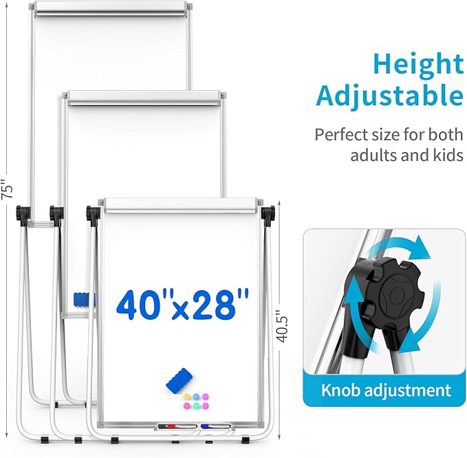 DexBoard U-Stand Double Sided 40" x 28" Magnetic Dry Erase Easel, Height - Image 2