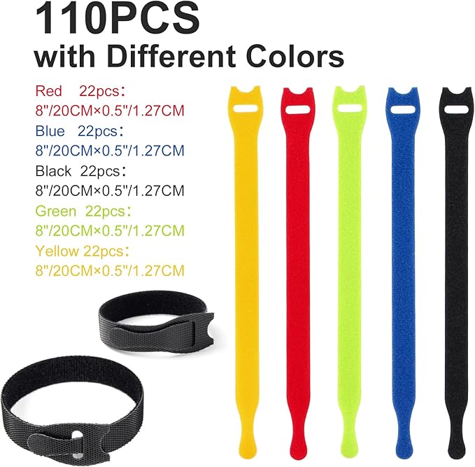 OneLeaf 110PCS Cord Organizer 8 × 1/2" Reusable Cable Ties - Image 5