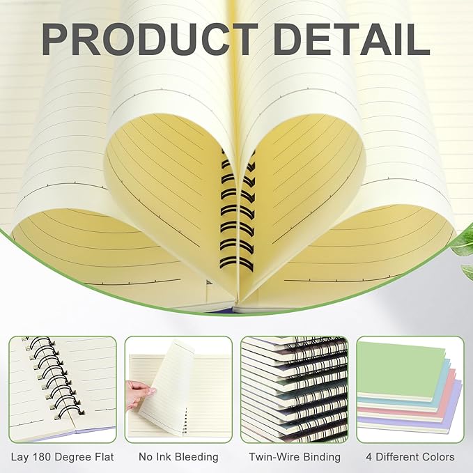 Yahenda 4 Pcs Spiral Notebook Bulk A5 Journal Lined 8.3'' x 5.5'' Writing - Image 3