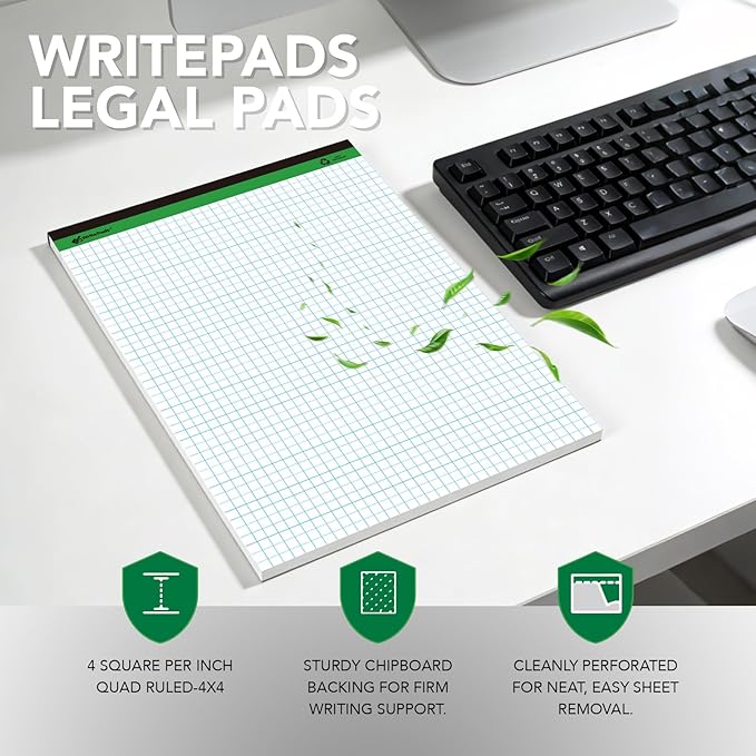 KAISA Graph Paper Legal Pads Writing Pads Recycled Paper 8.5"x11.75" Quad Ruled - Image 3