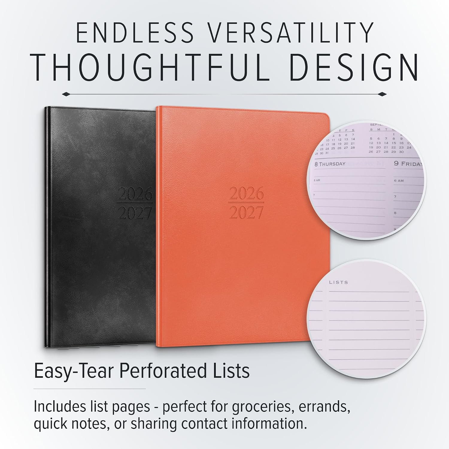 Gallery Leather Family Planner 2027 Acadia Hydrangea | for moms, Elegantly Bound Calendar Planner and Notebook with Stylish White Page Edges, 18 Months - 9x7"