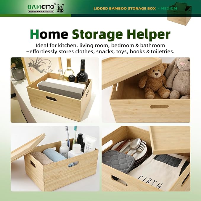 BAMOTTO Lidded Bamboo Storage Bins & Box/Cube/Basket, Home Kitchen and Office - Image 4