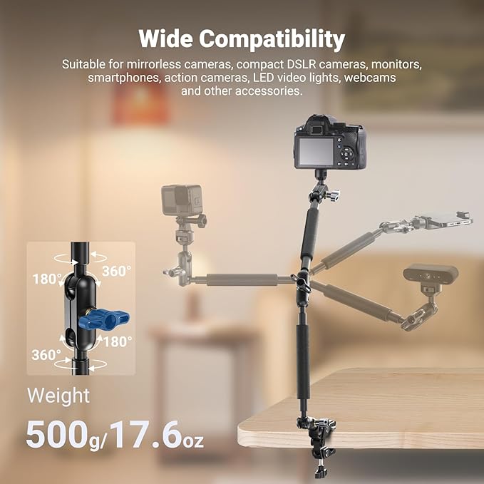 NEEWER 22" Magic Arm w Desk C Clamp, Overhead Camera Mount - Image 3