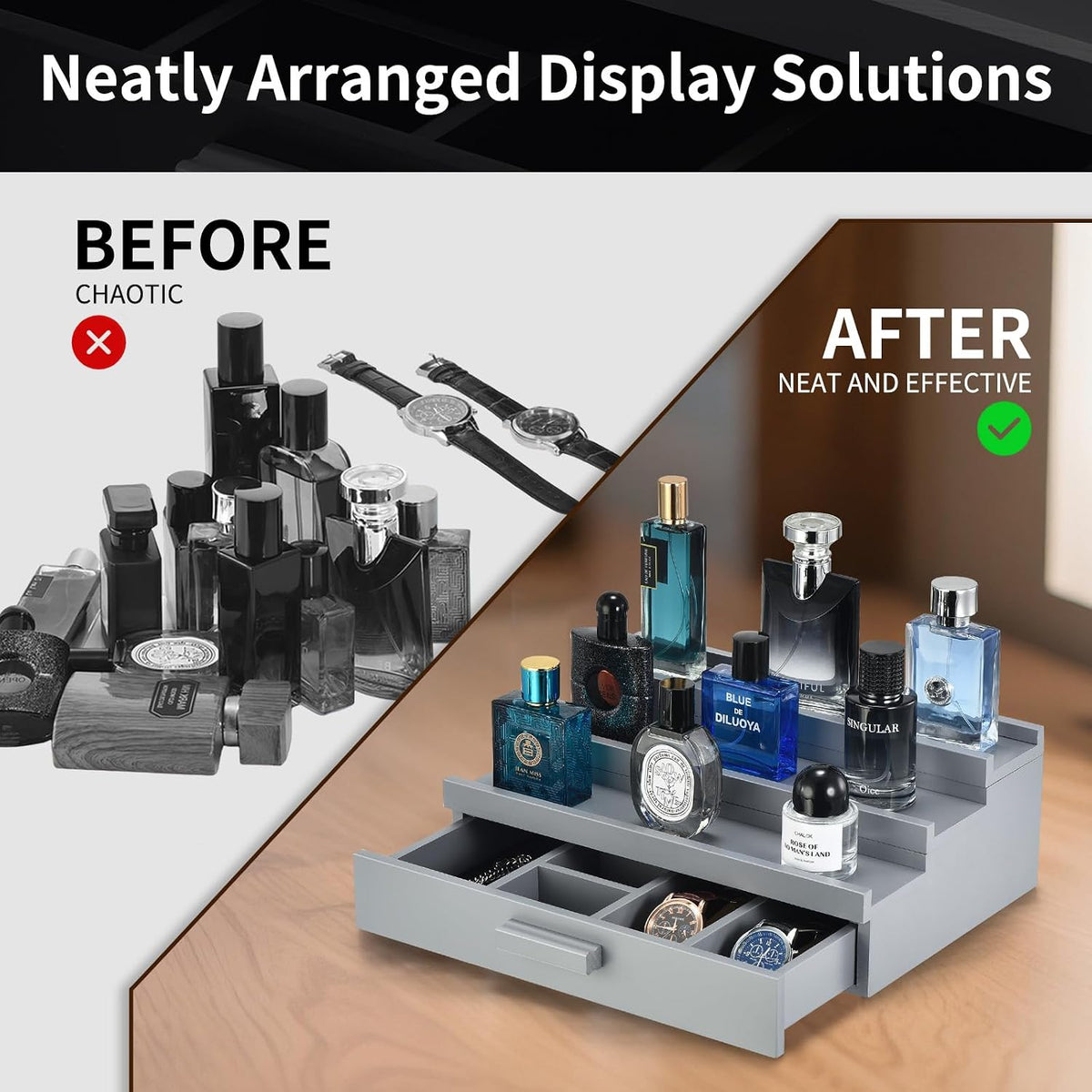 Perfume Organizer for Men,3 Tier Perfume Display Stand,Gray