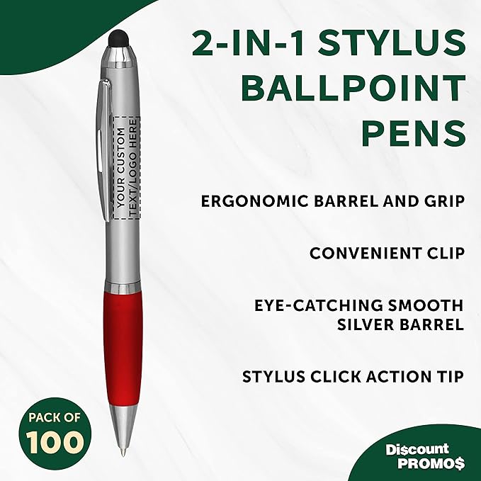 DISCOUNT PROMOS Custom Stylus Ballpoint Pens Set of 100, Personalized Bulk Pack - Image 3