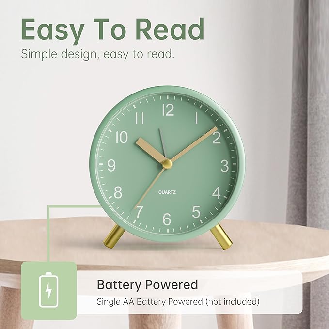 Analog Alarm Clock, 4 inch Super Silent Non Ticking Small Clock - Image 3