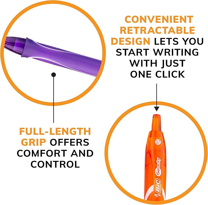 BIC Gelocity Quick Dry Assorted Colors Gel Pens, Medium Point, 3-Count Pack - Image 6