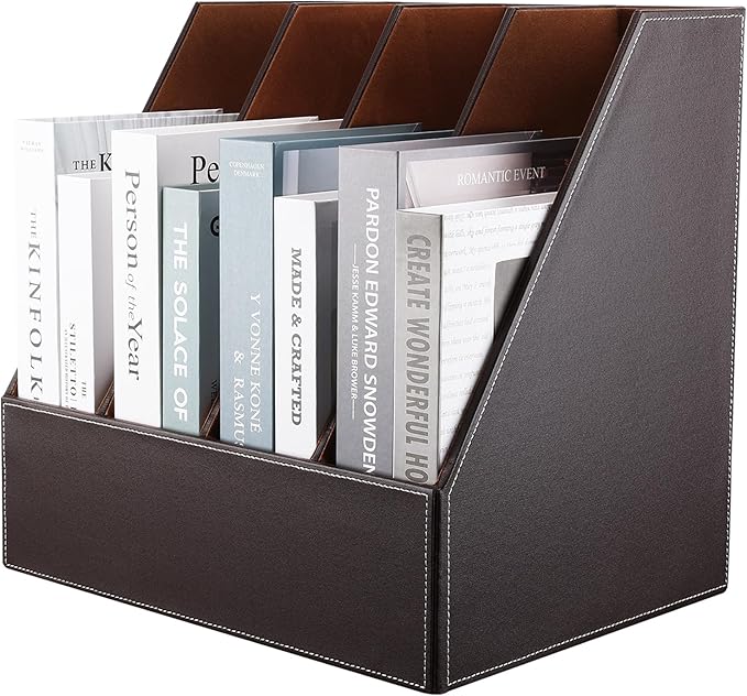 KINGFOM 4-Slot Wood Leather Document Files Holder Rack Stand Desk Files by KingfomLeatherHomeOfficeDecor
