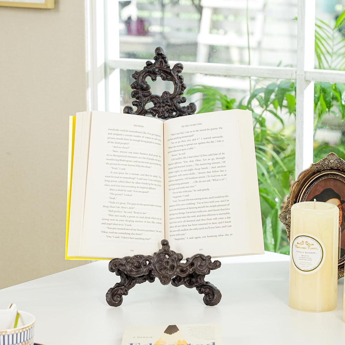 Sungmor Vintage Cast Iron Cookbook Stand, 15.5 Inches Tall Antique Brown