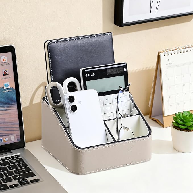 MEIBOOCH Remote Control Holder, PU Leather Small Desk Organizer - Image 3