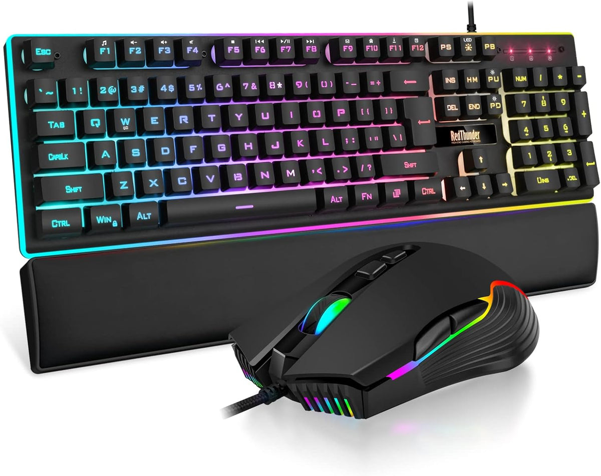 RedThunder K10 Wired Gaming Keyboard and Mouse and Wrist Rest Combo, RGB Back...