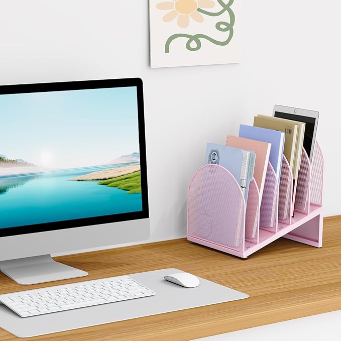 OUTIOE 5-Section Desk File Organizer, Metal Mesh Folder Organizer - Image 3