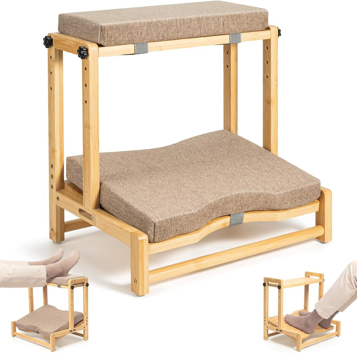 Adjustable Wooden Under Desk Footrest, Ergonomic Double Step Desk Foot Stool ...