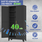 75" metal garage storage cabinet with 2 doors, side view