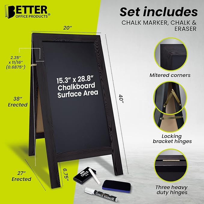 Better Office Products Magnetic A-Frame Chalkboard Sign, Extra Large 20" x 40" - Image 3