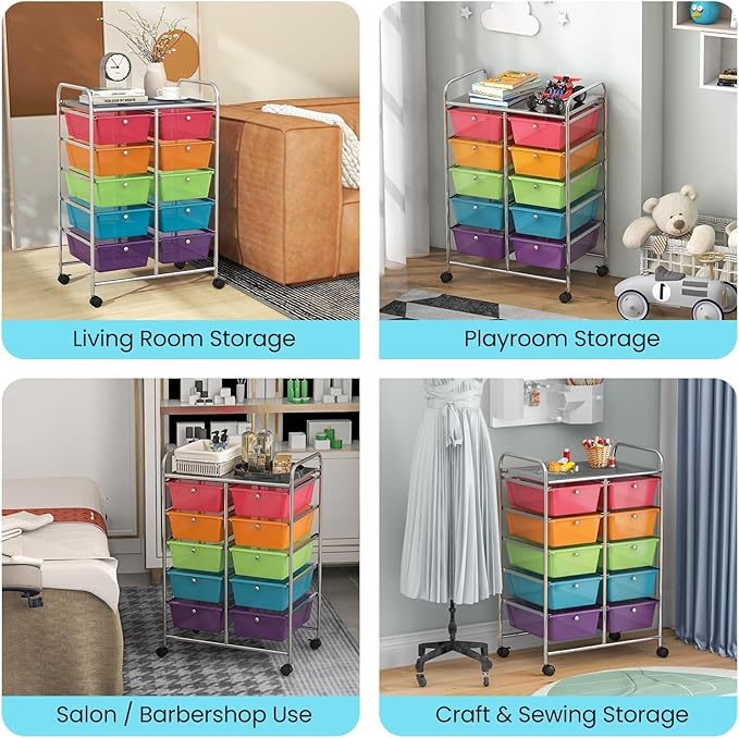 LDAILY 10 Drawer Rolling Cart, Storage Cart Organizer on Wheels, Drawer Cart - Image 9