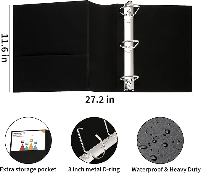 LETVPVOW Vintage Hardback 3 Ring Binder 3 Inch, Professional Leather Binder 3 - Image 3