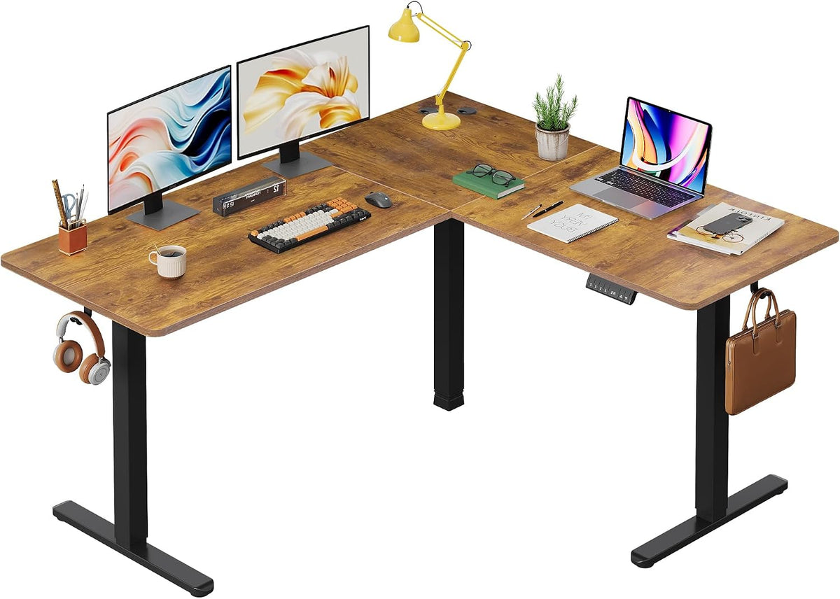 DEVAISE L Shaped Standing Desk Adjustable Height, Dual Motor Electric Corner