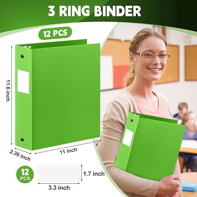 Henoyso 12 Pcs 3 Ring Binder 2 Inch Round Fits Letter Size 8.5'' x 11'' Paper - Image 2