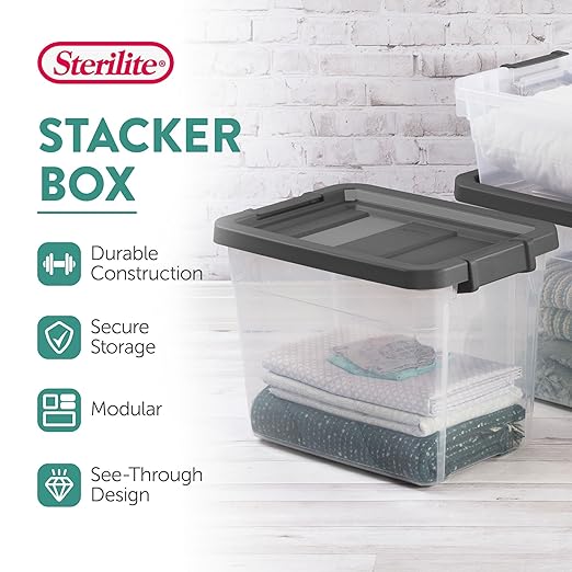 Sterilite 12-Pack Modular Stacker Box, Durable Clear Plastic Storage Bins - Image 3