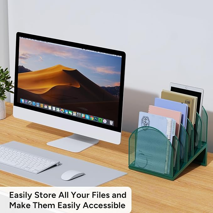 OUTIOE 5-Section Desk File Organizer, Metal Mesh Folder Organizer - Image 5