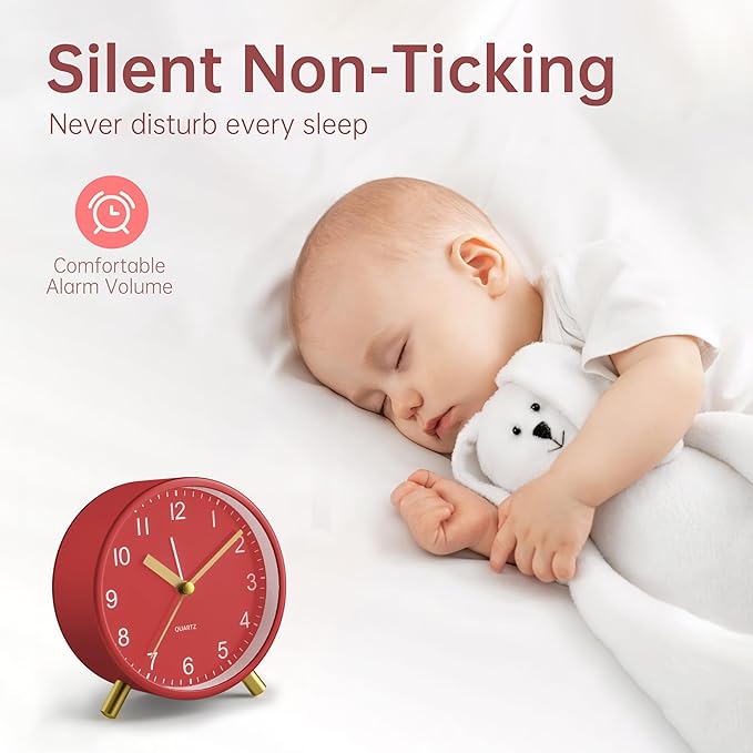 Analog Alarm Clock, 4 inch Super Silent Non Ticking Small Clock - Image 2