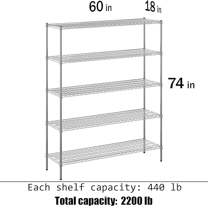 Regal Altair 18" Deep x 60" Wide x 74" Height Wire Shelving Kit | 5-Tier | NSF - Image 3