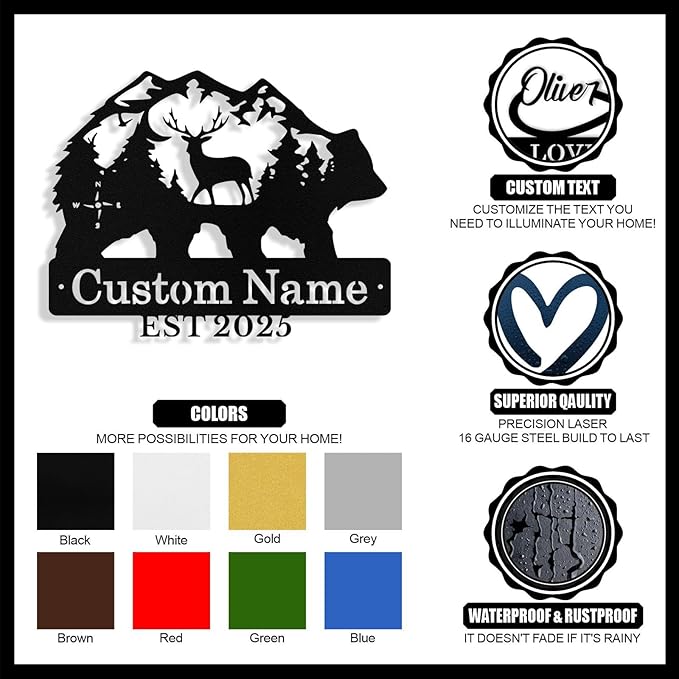 Custom Bear & Deer Metal Sign, Custom Bear Metal Wall Art Decor, Personalized - Image 4