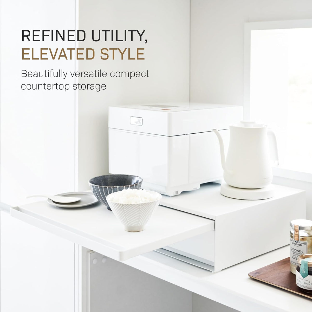 YAMAZAKI Home Tower Kitchen Countertop Organizer Appliance Stand with Drawer ...