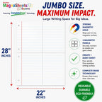 MAGNASHEET Squares Magnetic Dry Erase Notebook Paper for Classroom Whiteboards, Jumbo 22 x 28 Inch Teaching Sheet, 4 Panel Magnetic Writing Surface, Complete Erase PET Vinyl, Teacher Classroom Supplies